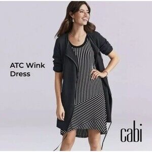 Cabi #5946 Black/White Mixed Stripe "ATC Wink Dress" Sleeveless Knee Length SZ M